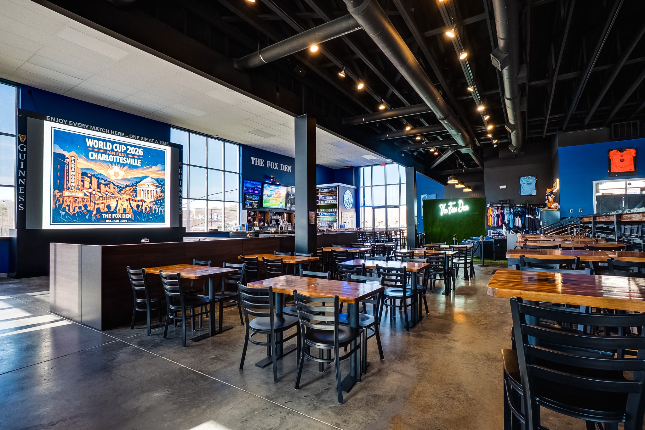 Interior of The Fox Den Sports Bar & Soccer Fields in Charlottesville